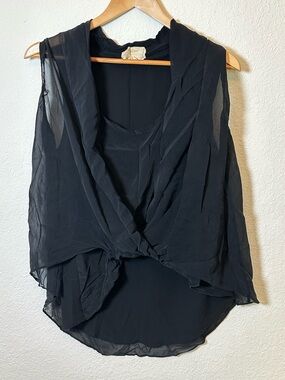 Artelier by Nicole Miller Black Sleeveless Sheer Knot Front Silk Top - Black